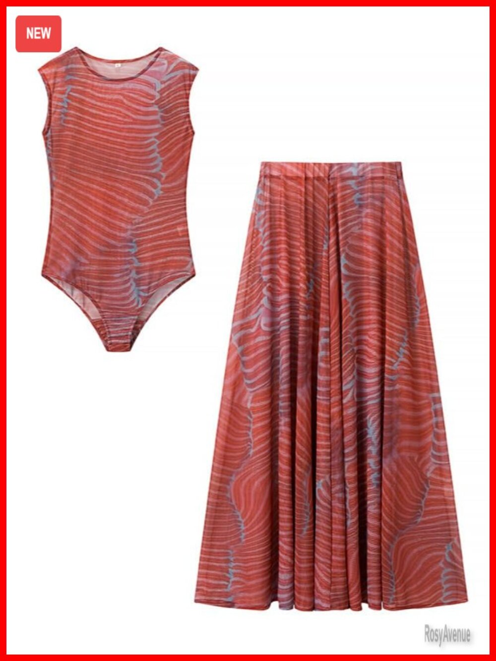 Women 2 Piece Skirt Set Polyester Spandex Sleeveless Bodysuit Maxi Skirt Beach